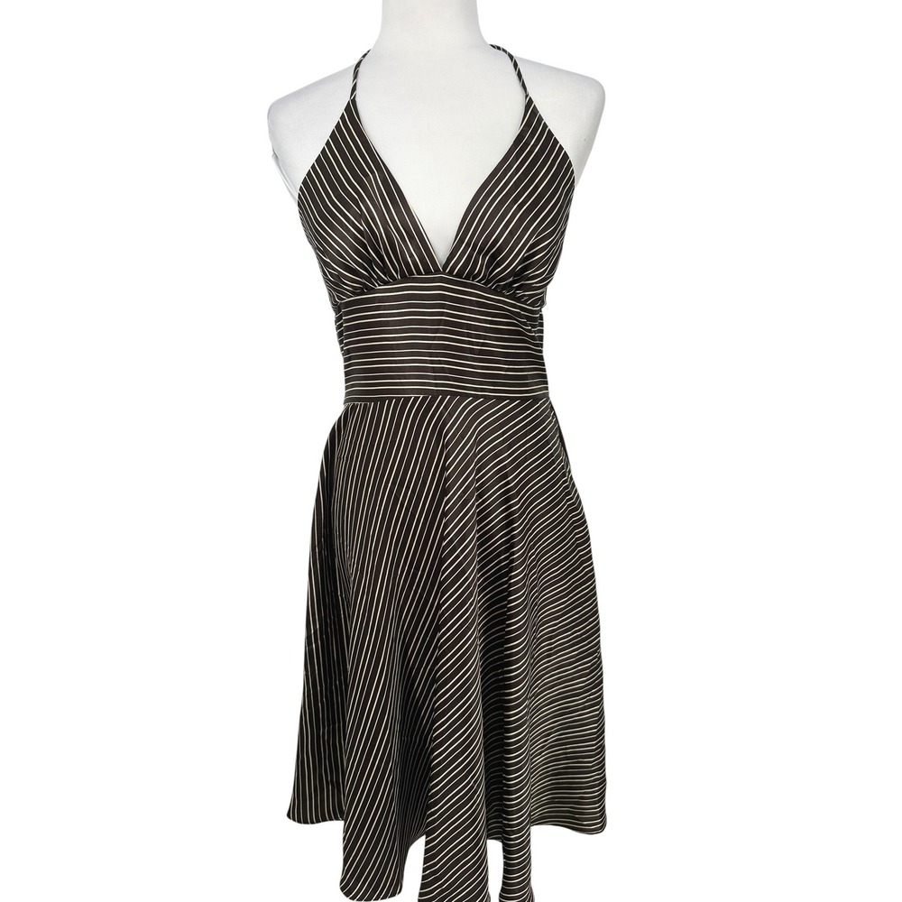Vintage Alyn Paige Halter Dress 5/6 Brown Striped Party Y2K Babydoll Retro